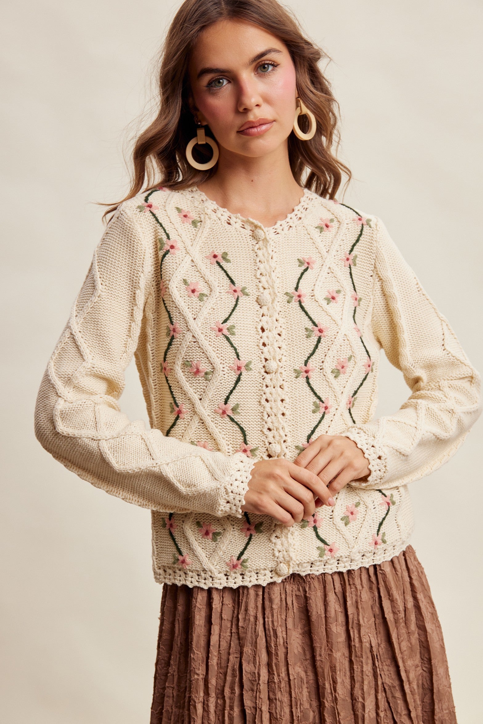 Linden Bloom Embroidered Floral Cardigan - Ecru