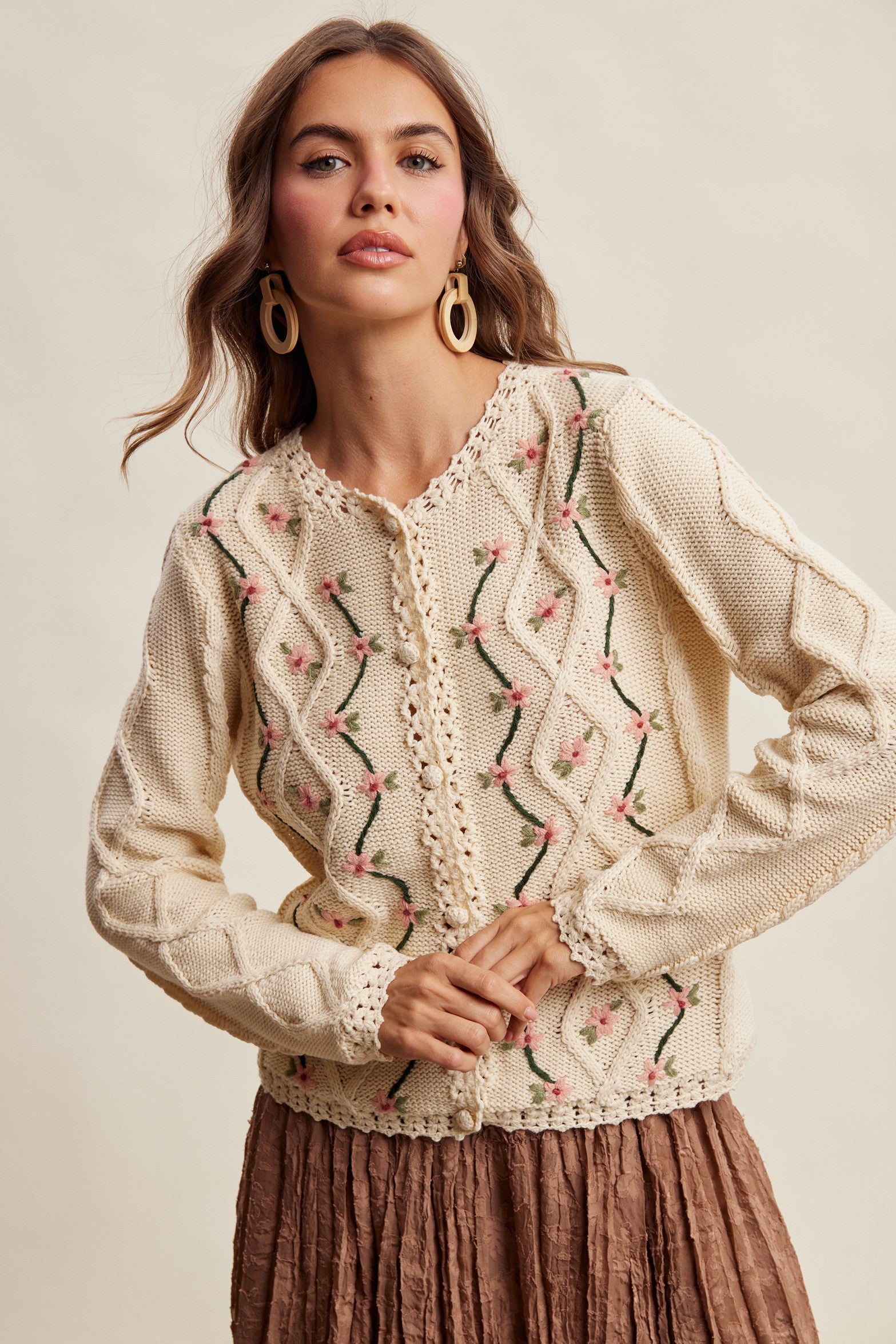 Linden Bloom Embroidered Floral Cardigan - Ecru