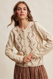 Linden Bloom Embroidered Floral Cardigan - Ecru
