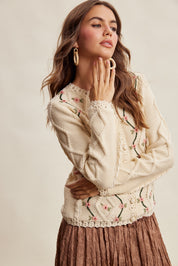 Linden Bloom Embroidered Floral Cardigan - Ecru