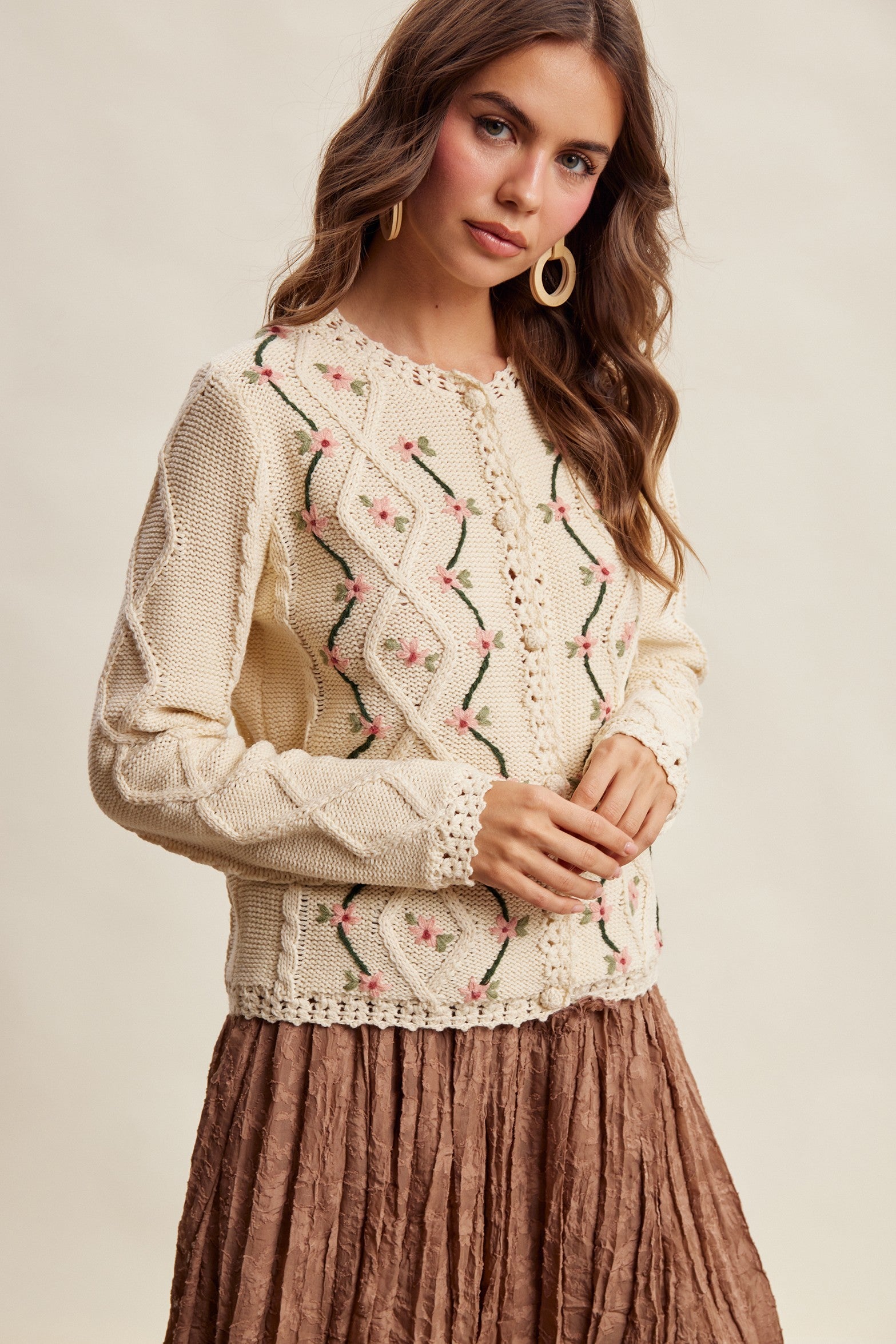Linden Bloom Embroidered Floral Cardigan - Ecru