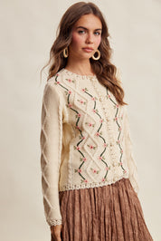 Linden Bloom Embroidered Floral Cardigan - Ecru