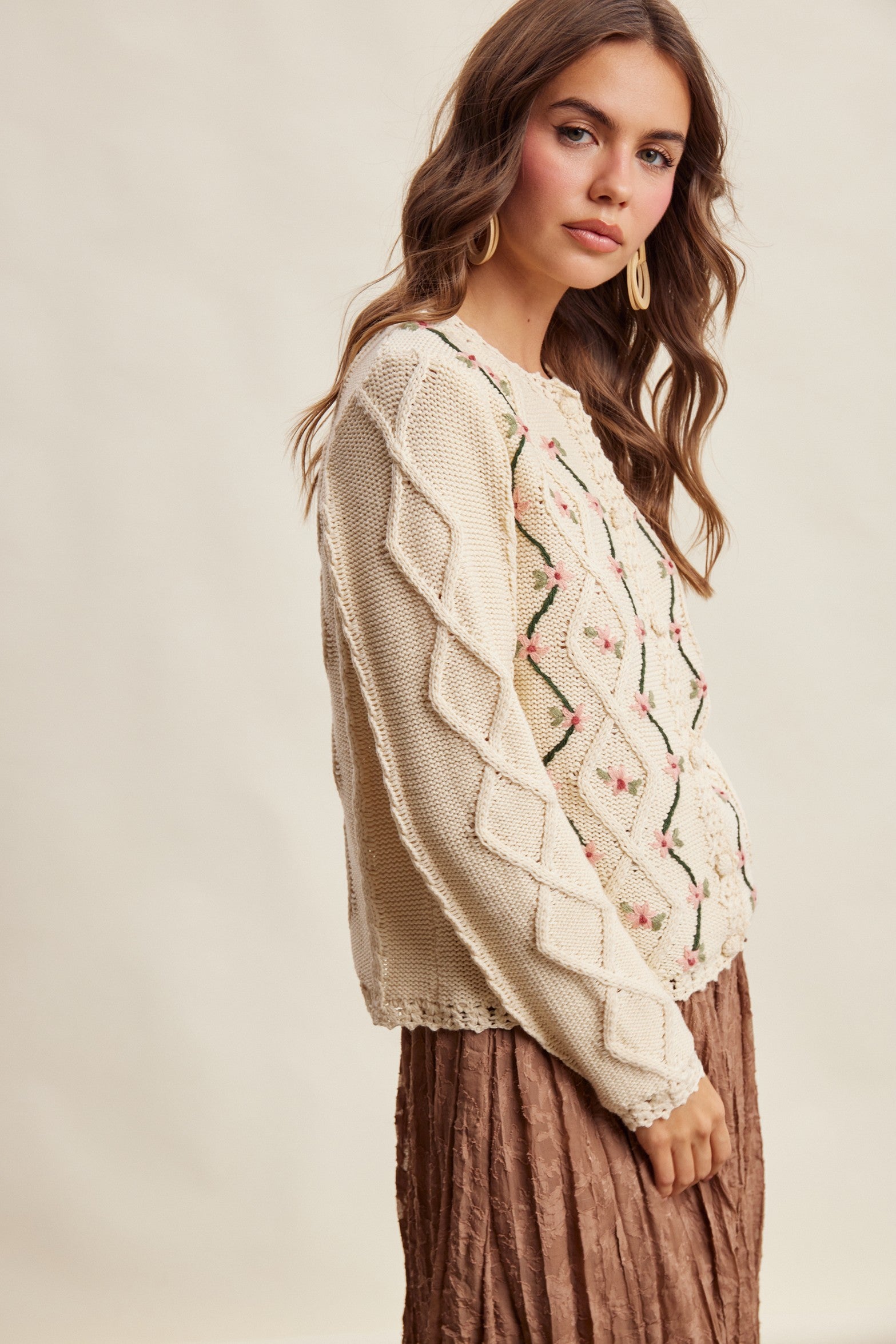 Linden Bloom Embroidered Floral Cardigan - Ecru