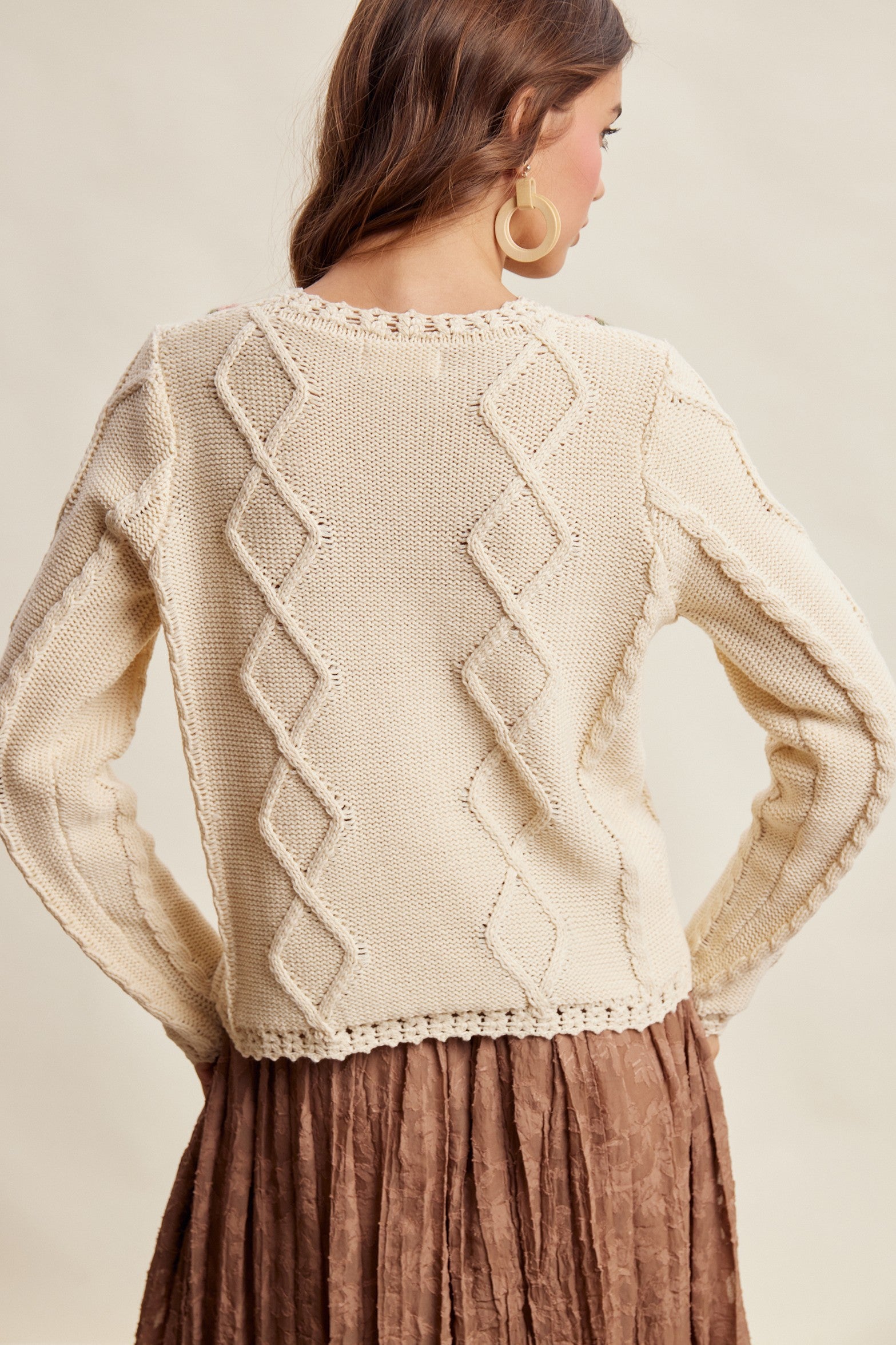 Linden Bloom Embroidered Floral Cardigan - Ecru