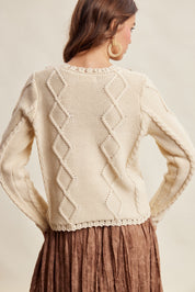 Linden Bloom Embroidered Floral Cardigan - Ecru