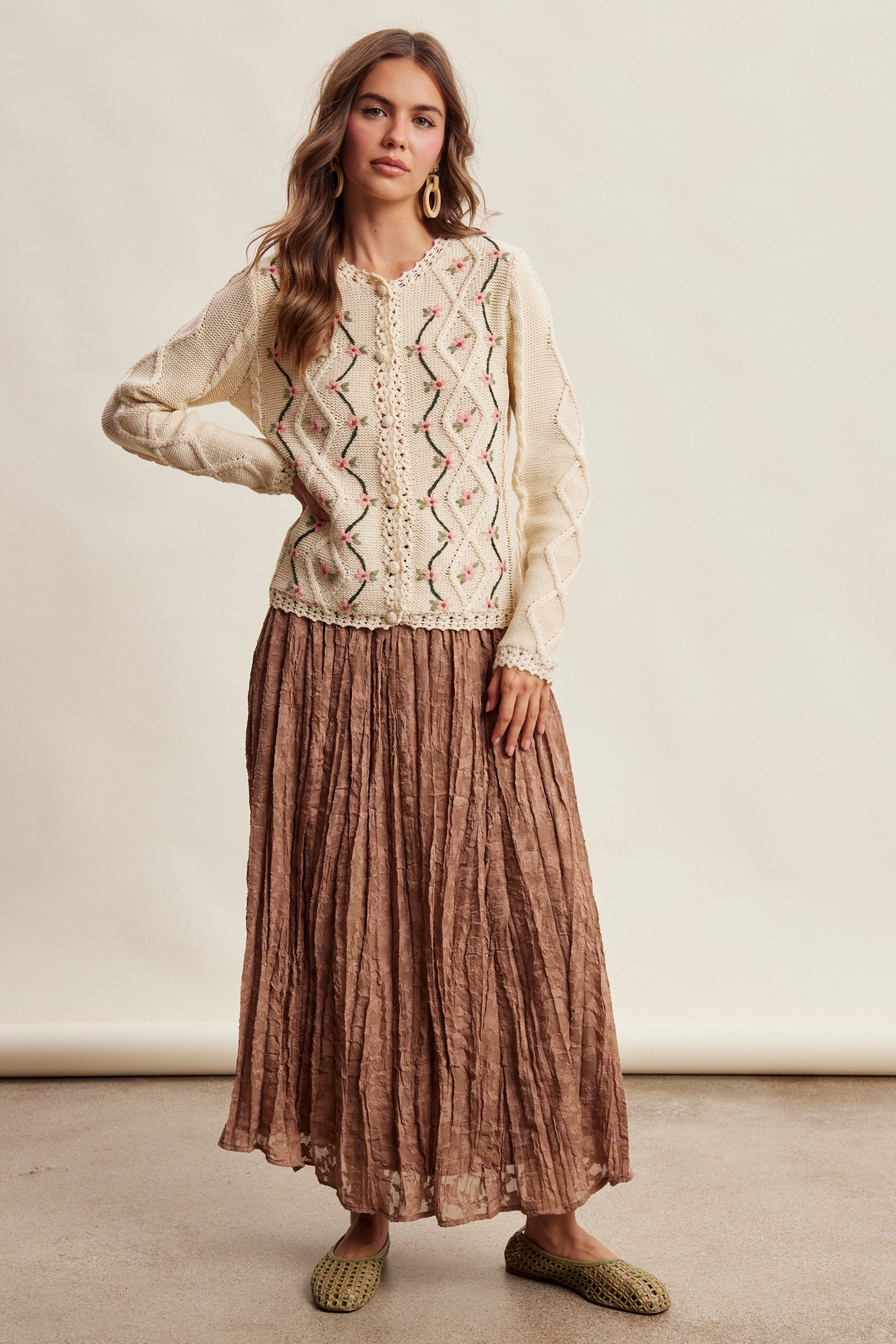Linden Bloom Embroidered Floral Cardigan - Ecru