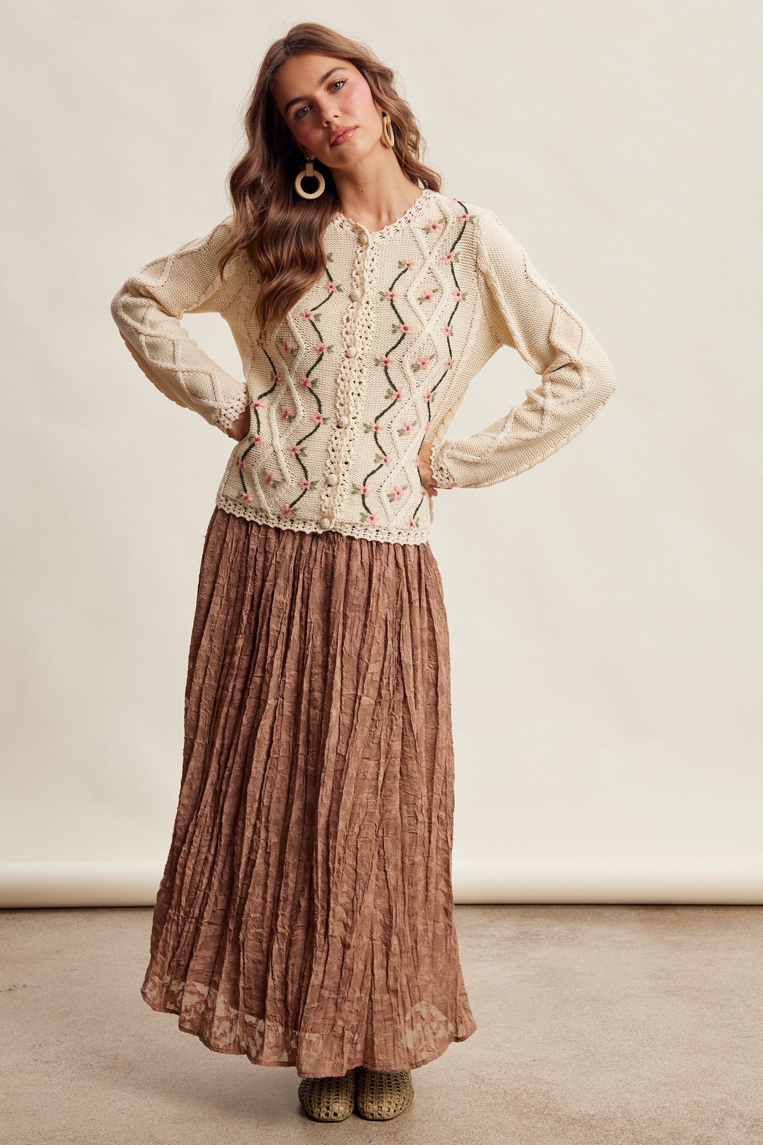 Linden Bloom Embroidered Floral Cardigan - Ecru