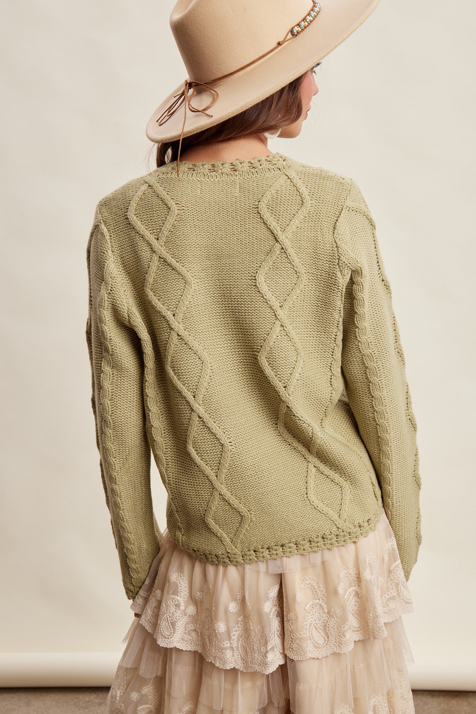 Linden Bloom Embroidered Floral Cardigan - Light Olive