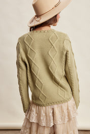 Linden Bloom Embroidered Floral Cardigan - Light Olive