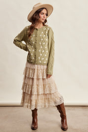 Linden Bloom Embroidered Floral Cardigan - Light Olive