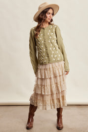 Linden Bloom Embroidered Floral Cardigan - Light Olive