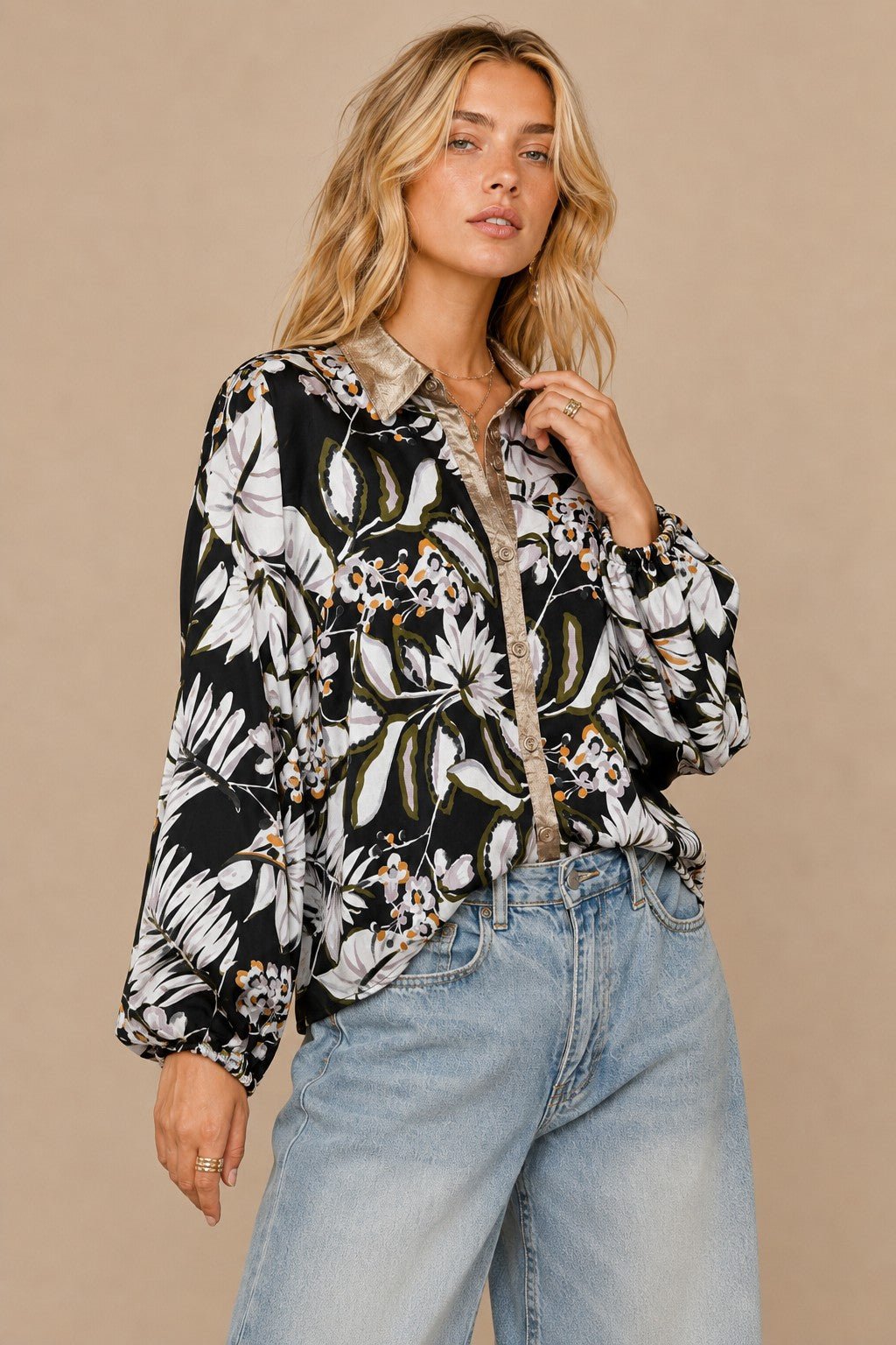 Linds Metallic Trim Botanical Blouse - Westly