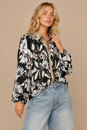 Linds Metallic Trim Botanical Blouse - Westly
