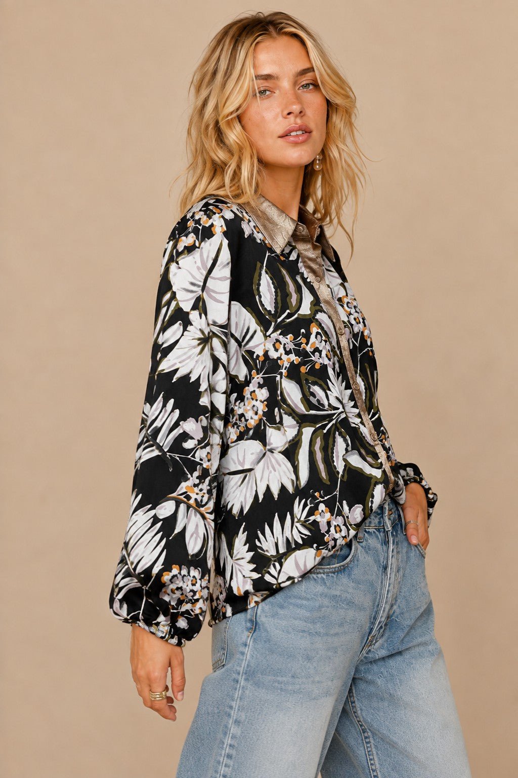Linds Metallic Trim Botanical Blouse - Westly