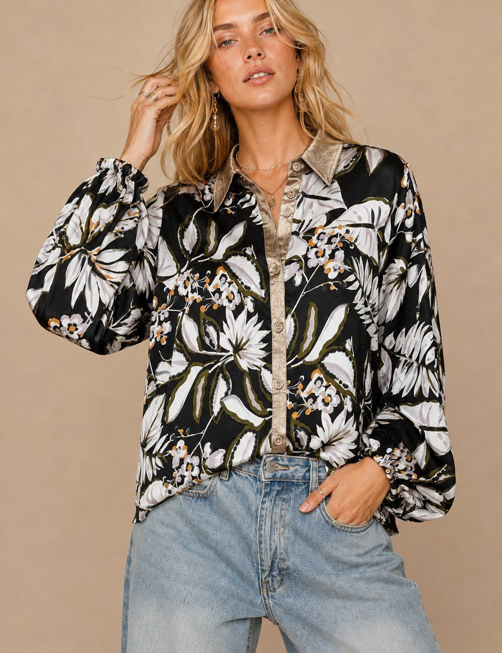 Linds Metallic Trim Botanical Blouse - Westly
