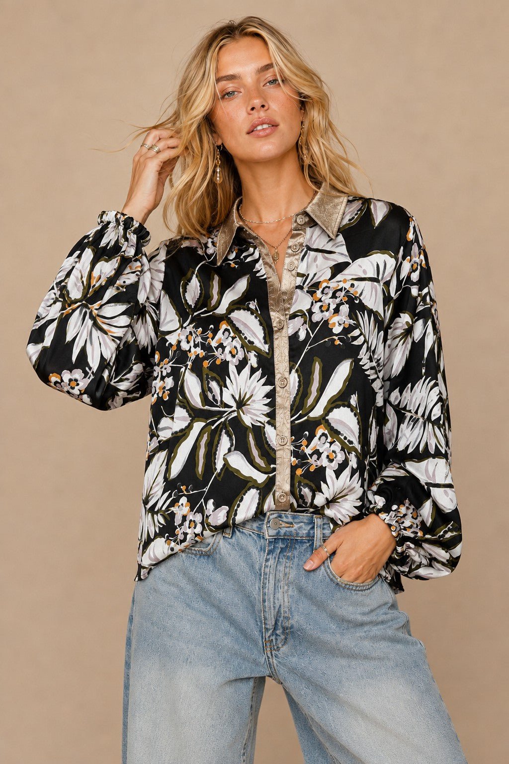Linds Metallic Trim Botanical Blouse - Westly