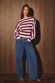 Line of Sight Striped Boat Neck Sweater - Westly