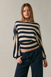 Line of Sight Striped Boat Neck Sweater - Westly
