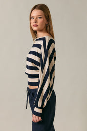 Line of Sight Striped Boat Neck Sweater - Westly