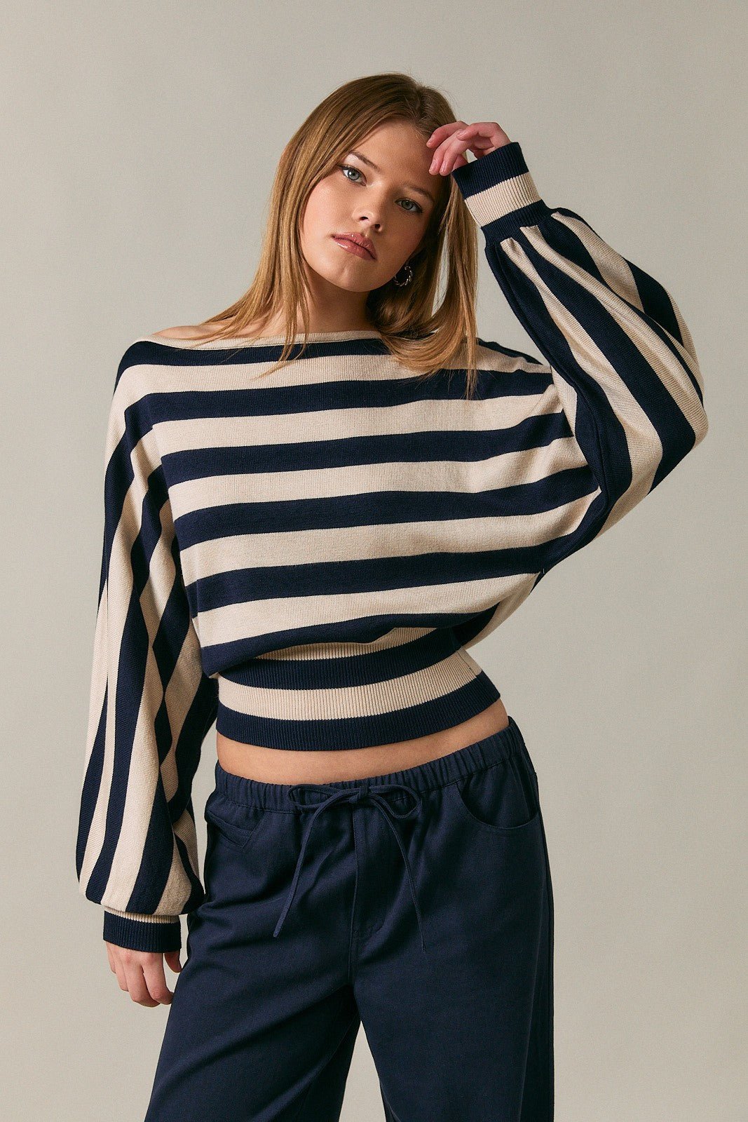 Line of Sight Striped Boat Neck Sweater - Westly