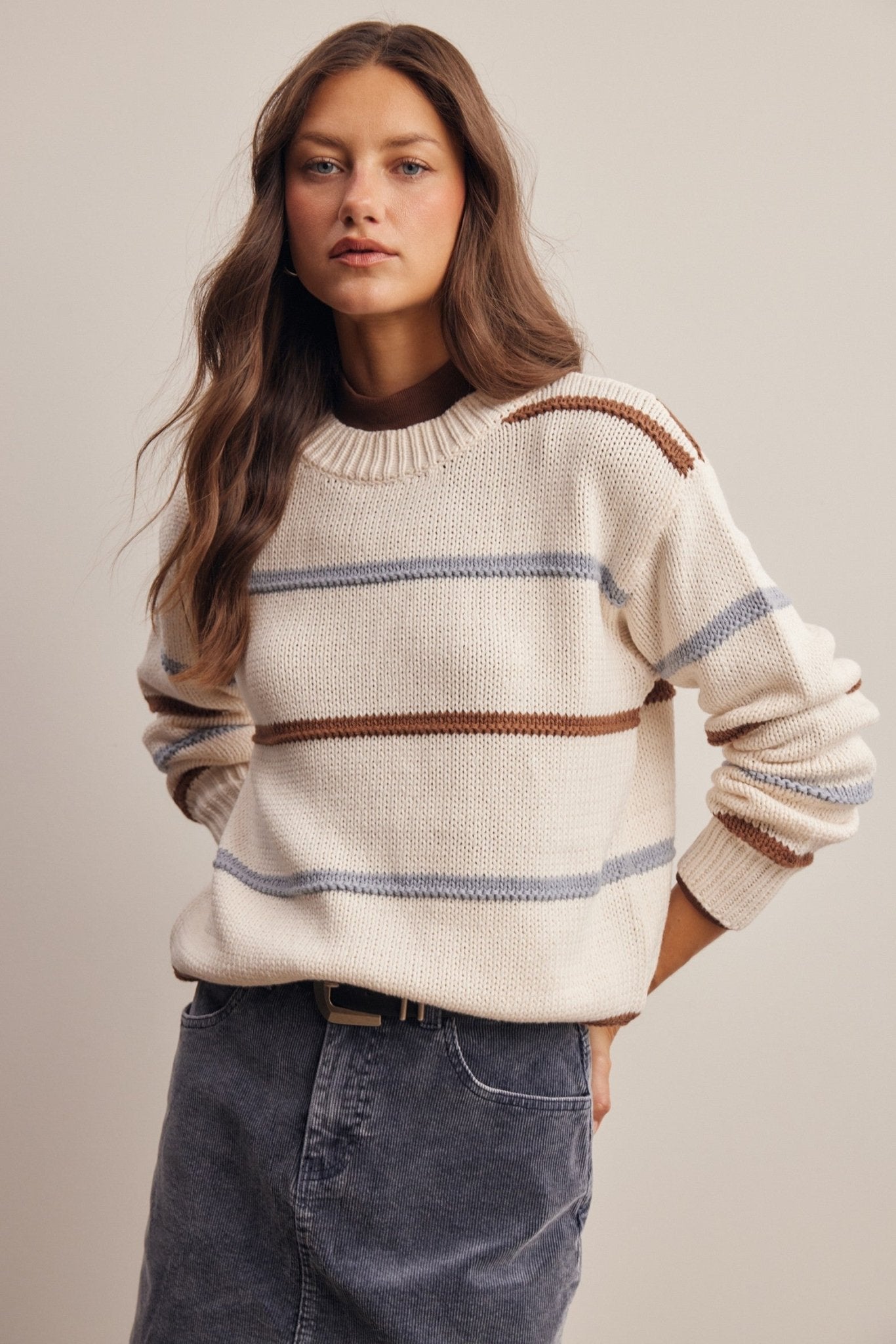 Linear Time Contrast Stripe Sweater - Westly