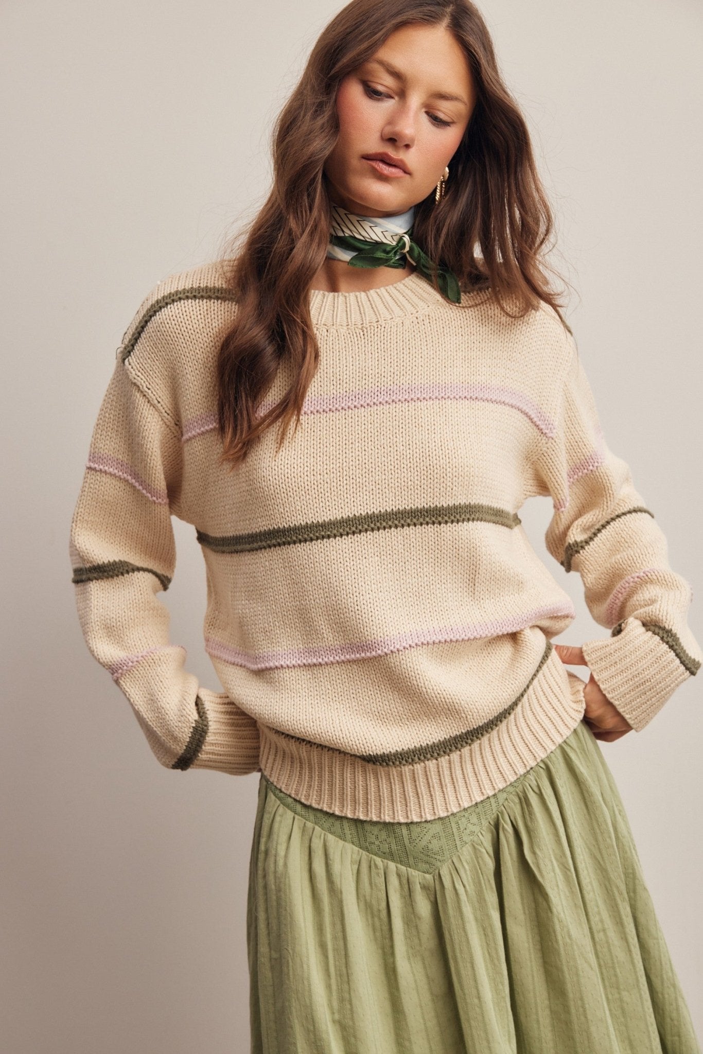 Linear Time Contrast Stripe Sweater - Westly