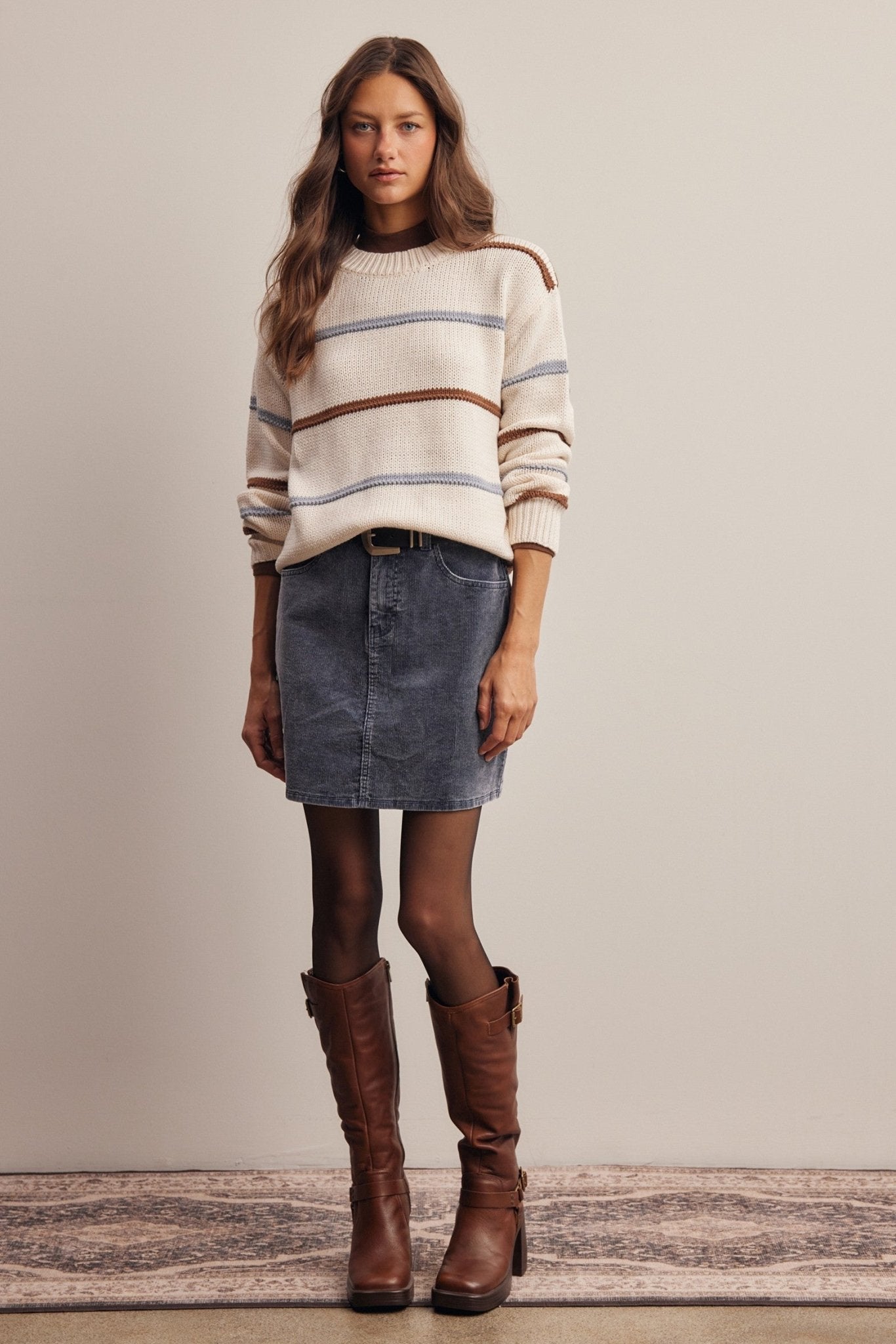 Linear Time Contrast Stripe Sweater - Westly