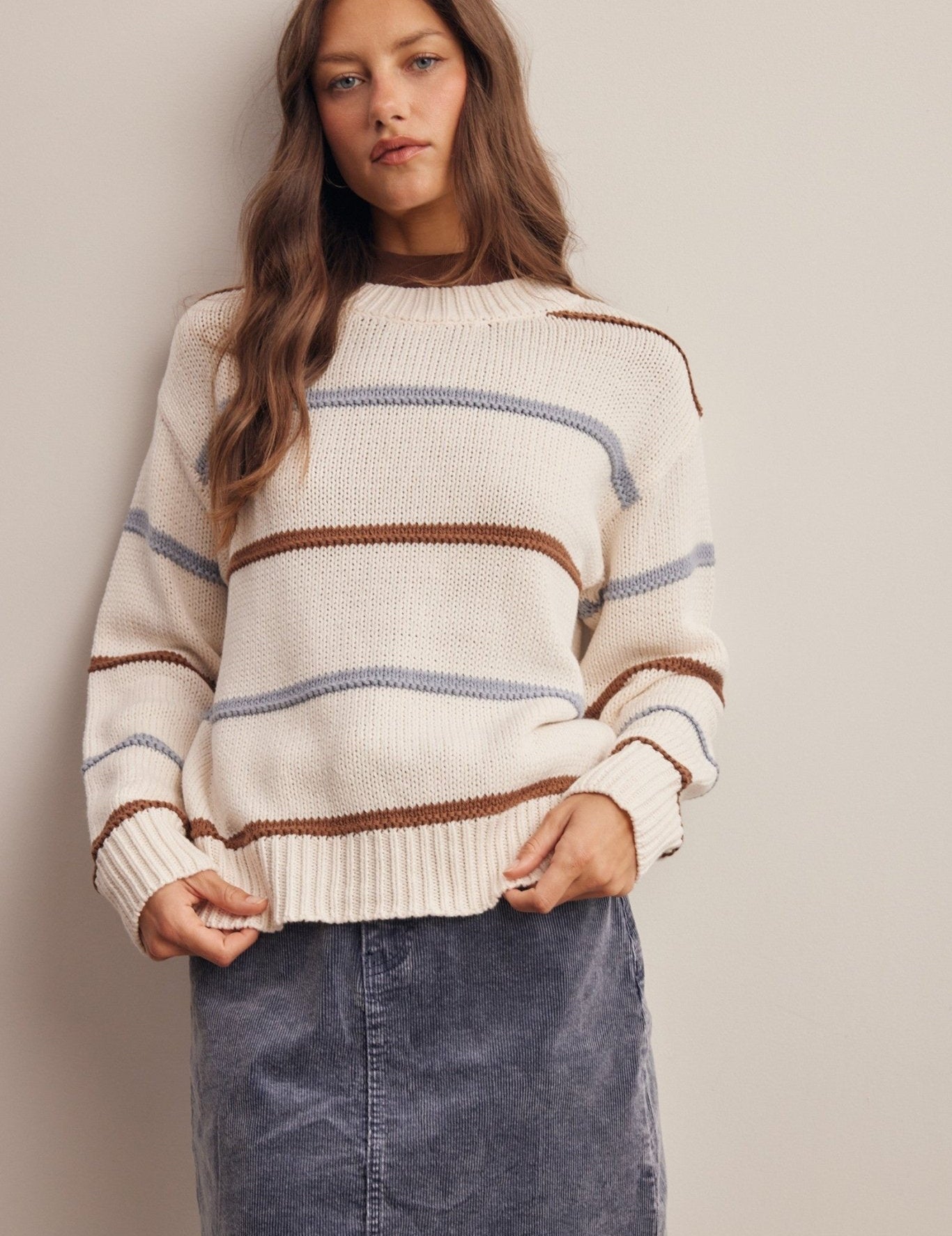 Linear Time Contrast Stripe Sweater - Westly