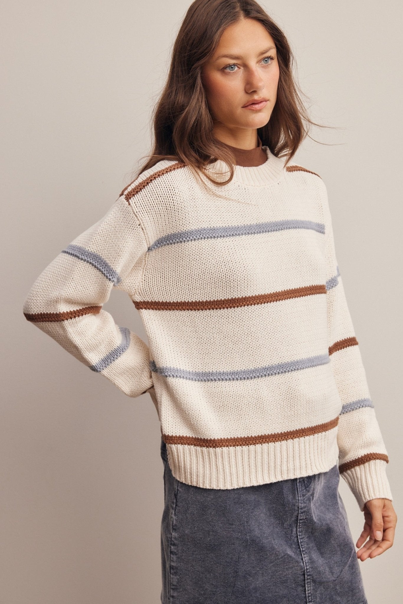 Linear Time Contrast Stripe Sweater - Westly