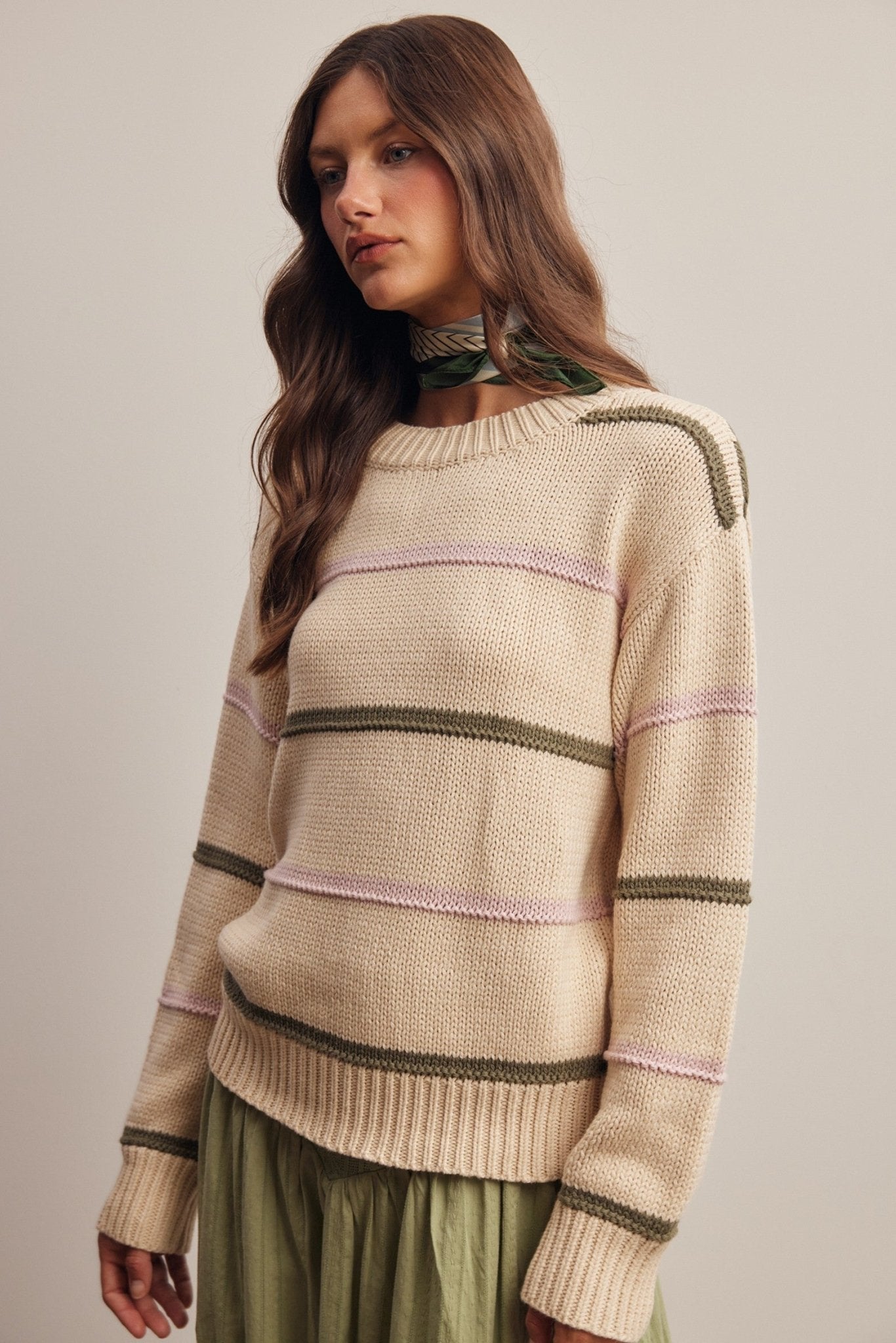 Linear Time Contrast Stripe Sweater - Westly