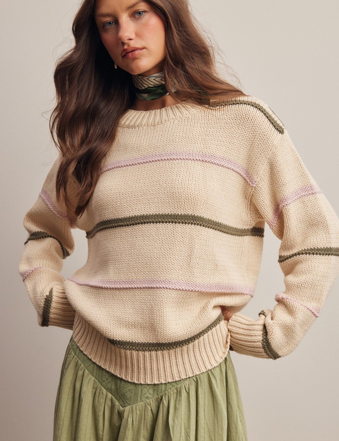 Linear Time Contrast Stripe Sweater - Westly