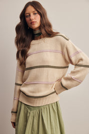 Linear Time Contrast Stripe Sweater in Cream Multi, photo 3