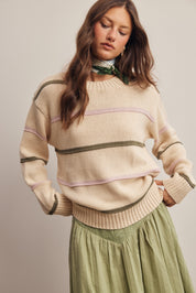 Linear Time Contrast Stripe Sweater in Cream Multi, photo 4