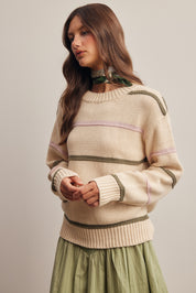 Linear Time Contrast Stripe Sweater in Cream Multi, photo 6