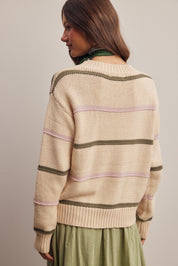 Linear Time Contrast Stripe Sweater in Cream Multi, photo 7