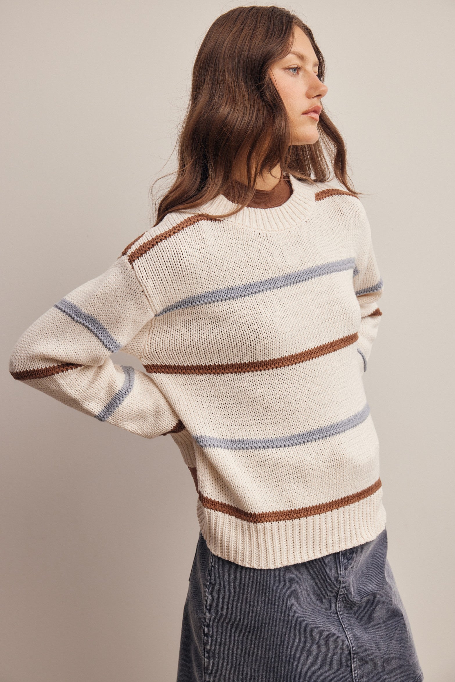 Linear Time Contrast Stripe Sweater in Ivory Multi, photo 7