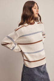 Linear Time Contrast Stripe Sweater in Ivory Multi, photo 7