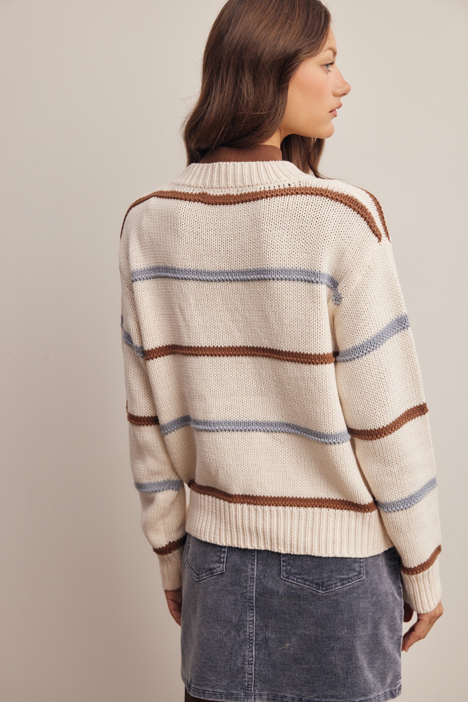 Linear Time Contrast Stripe Sweater in Ivory Multi, photo 8
