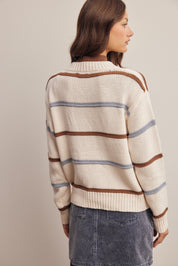 Linear Time Contrast Stripe Sweater in Ivory Multi, photo 8