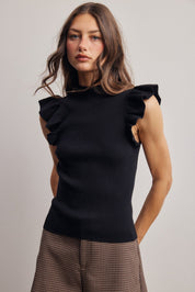 Liora Ruffle Sleeve Rib Knit Top - Westly