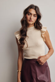 Liora Ruffle Sleeve Rib Knit Top - Westly