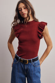Liora Ruffle Sleeve Rib Knit Top - Westly