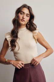 Liora Ruffle Sleeve Rib Knit Top - Westly