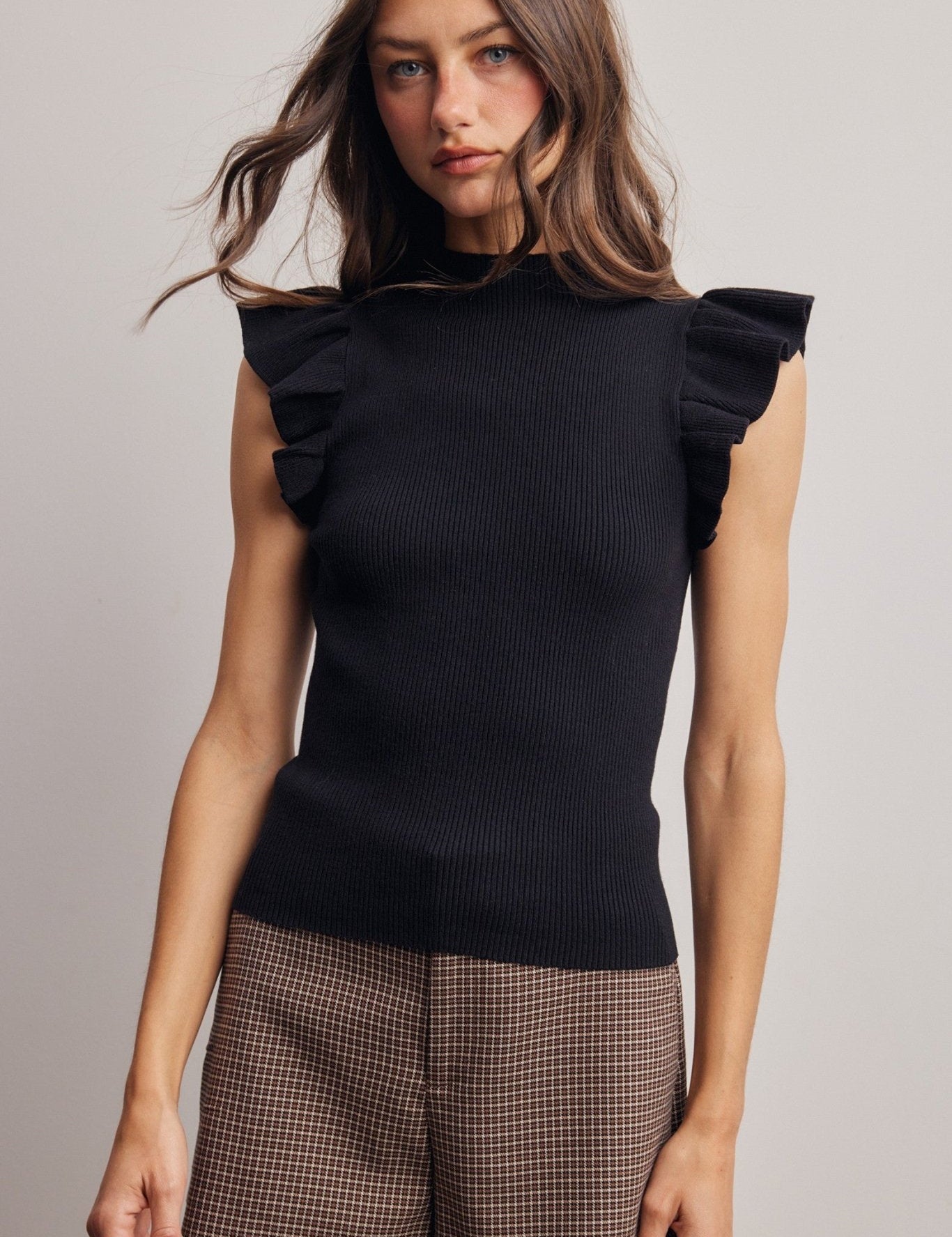 Liora Ruffle Sleeve Rib Knit Top - Westly