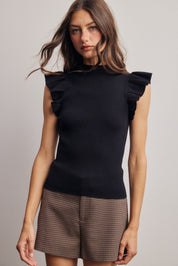 Liora Ruffle Sleeve Rib Knit Top - Westly