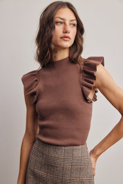 Liora Ruffle Sleeve Rib Knit Top - Westly