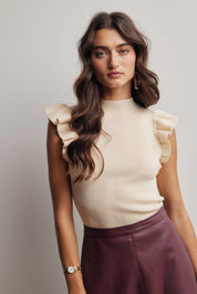 Liora Ruffle Sleeve Rib Knit Top - Westly