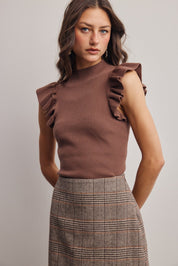 Liora Ruffle Sleeve Rib Knit Top - Westly