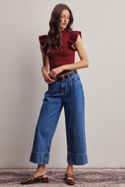 Liora Ruffle Sleeve Rib Knit Top - Westly
