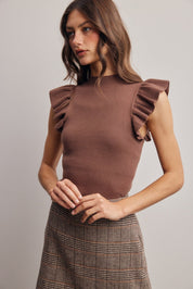 Liora Ruffle Sleeve Rib Knit Top - Westly